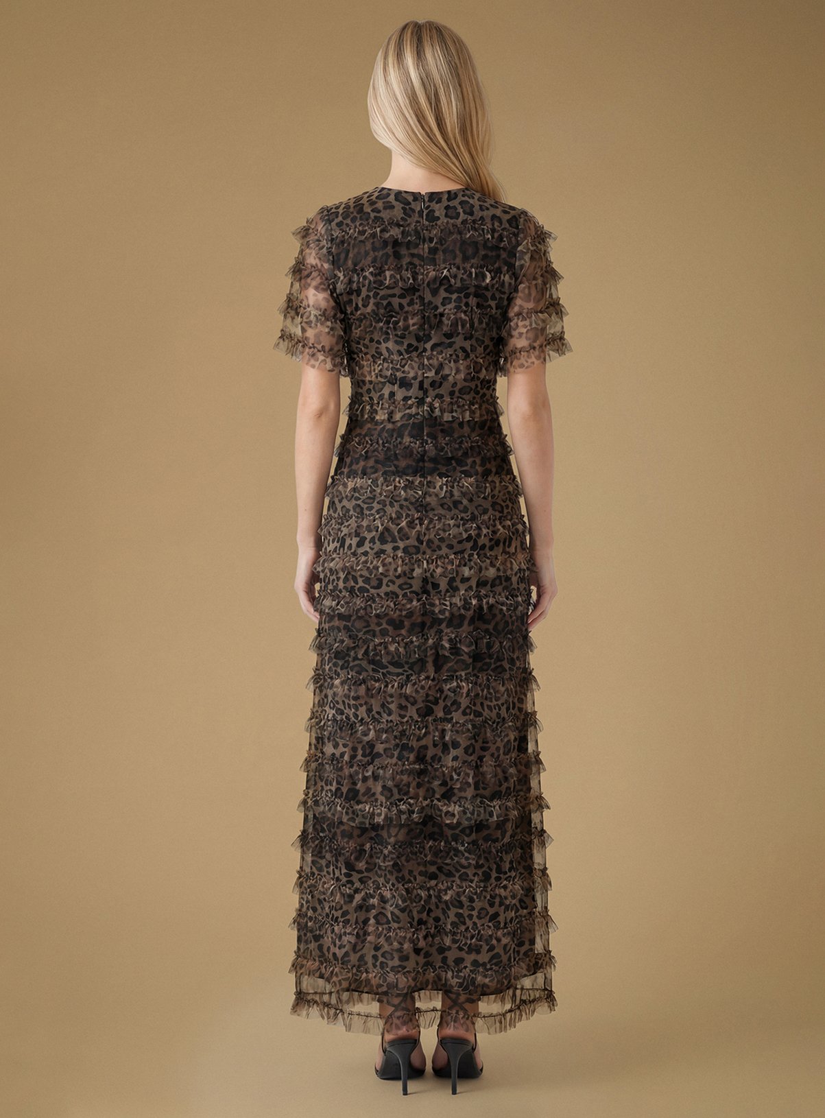 OASIS Leopard Print Ruffle Mesh Maxi Dress 14 - Image 2 thumbnail